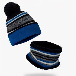 Amazon Blue and Black Striped Kids Hat and Scarf Set